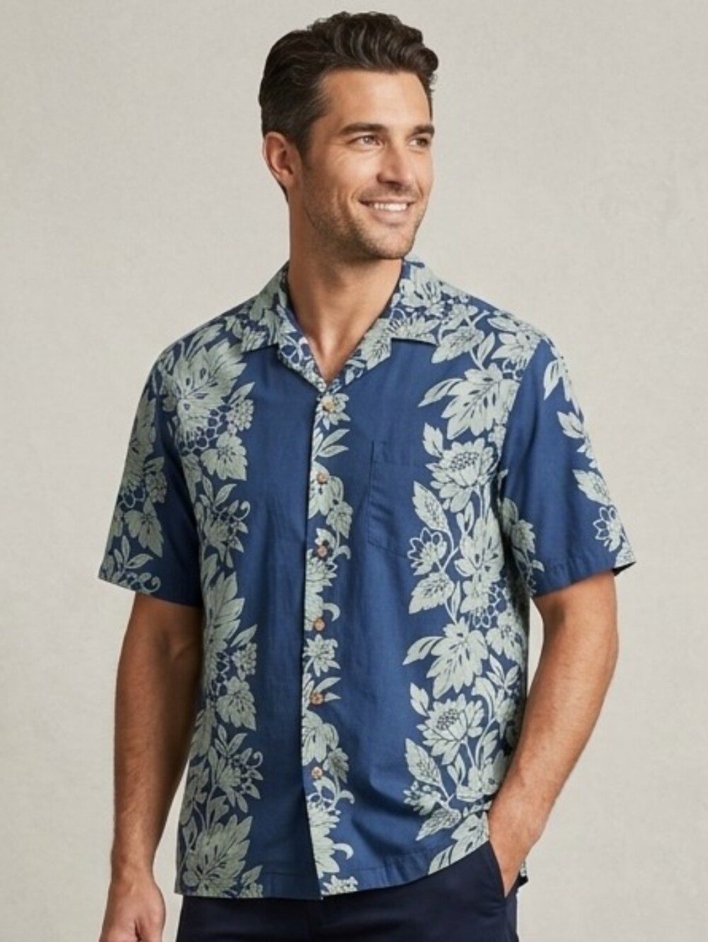 Pride of Hawaii Blue and Green Hawaiian Shirt L